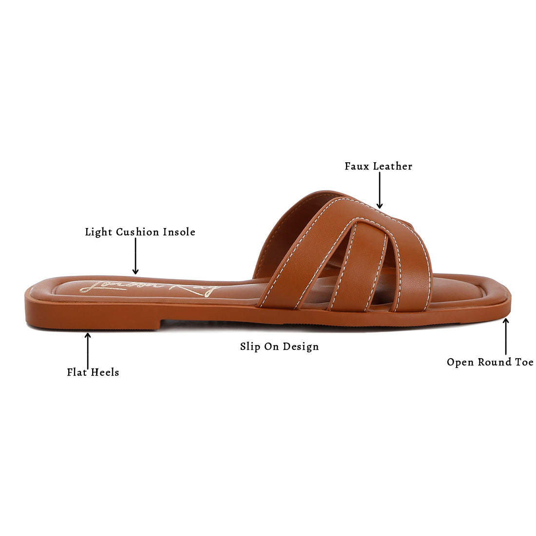 faux leather flat sandals#color_tan