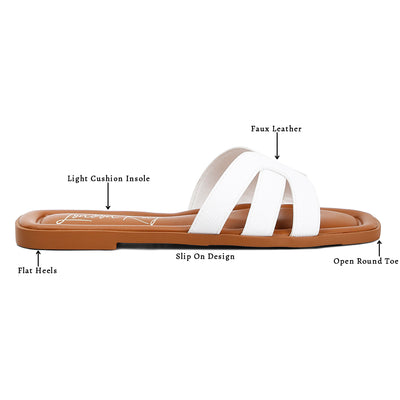 faux leather flat sandals#color_white