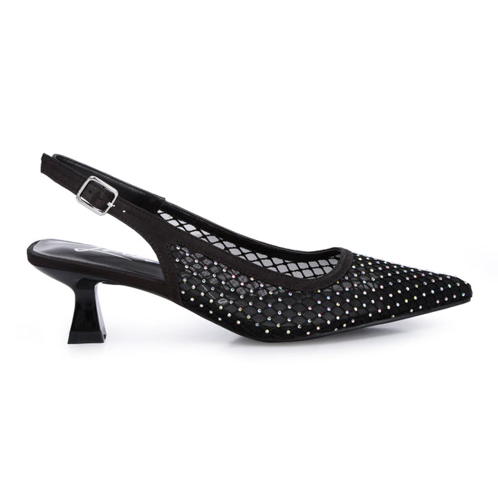 rhinestone embellished slingback mules#color_black