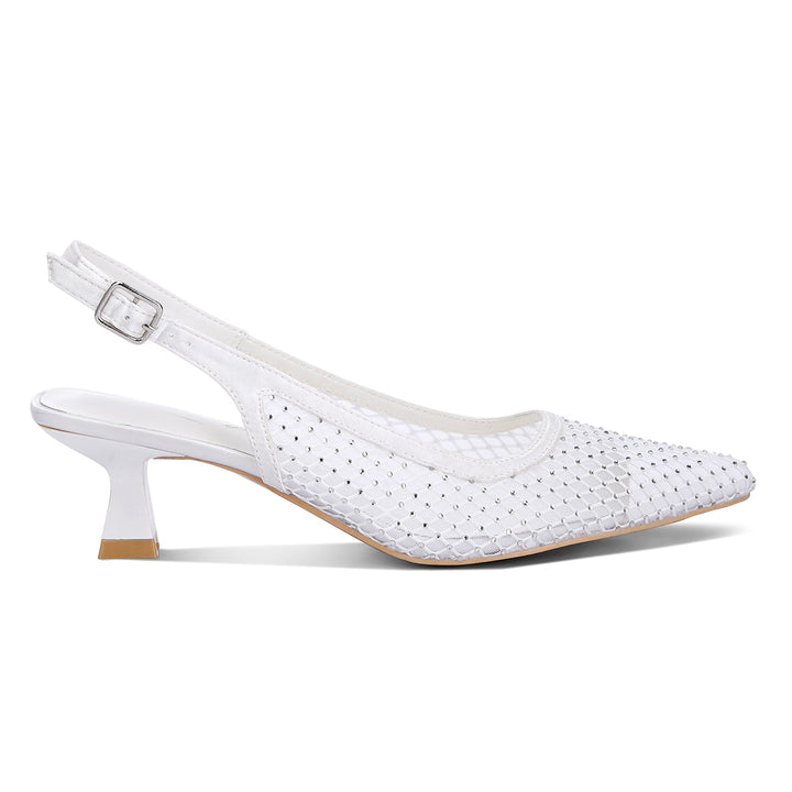 rhinestone embellished slingback mules#color_white