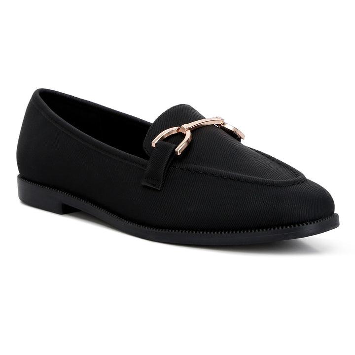 horsebit embellished flat loafers#color_black