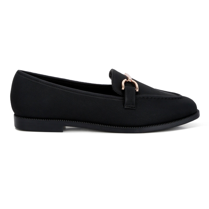 horsebit embellished flat loafers#color_black