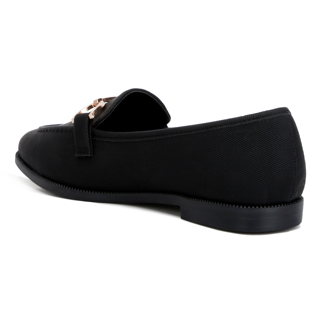 horsebit embellished flat loafers#color_black