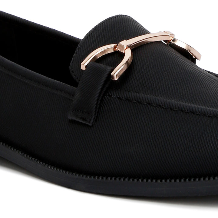 horsebit embellished flat loafers#color_black