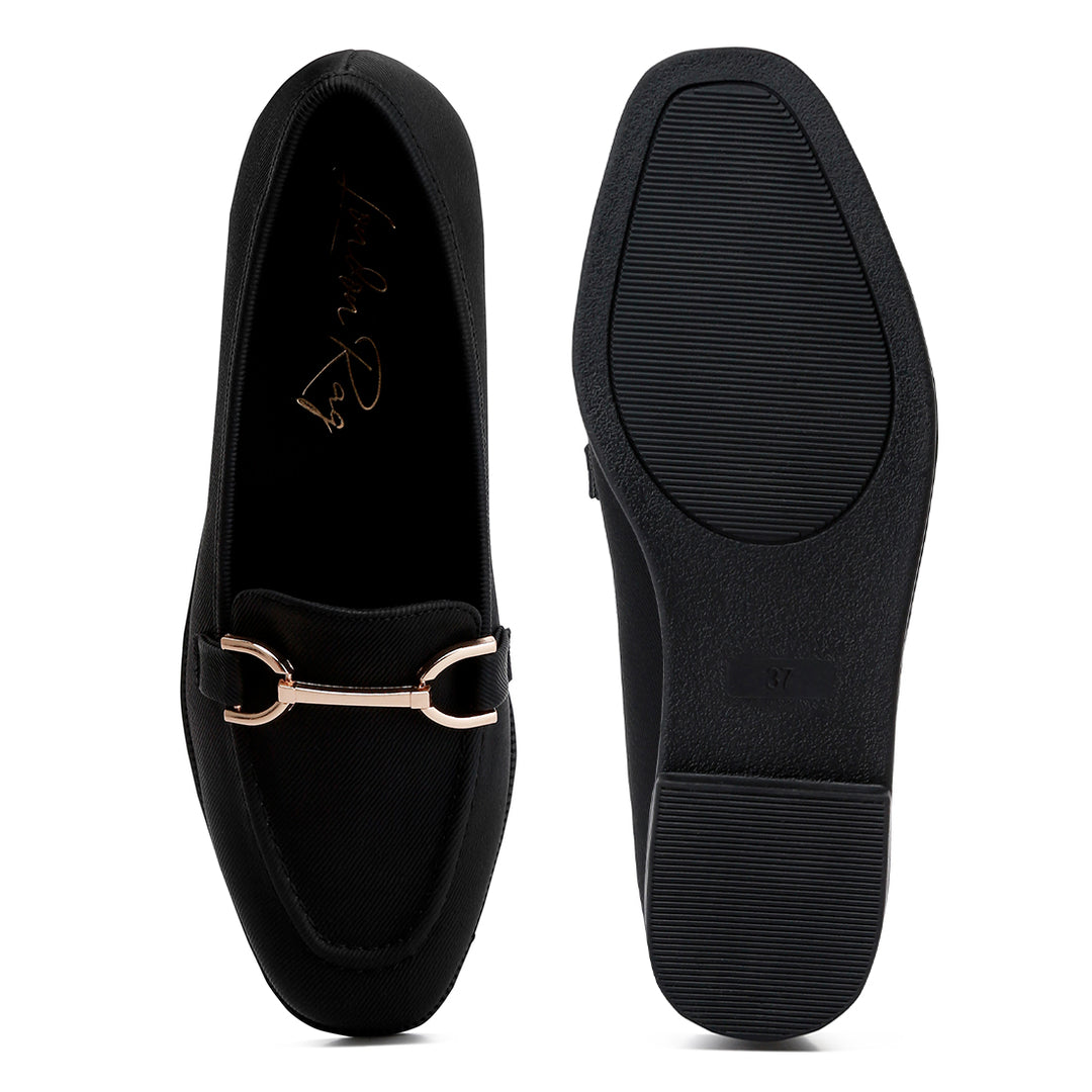 horsebit embellished flat loafers#color_black