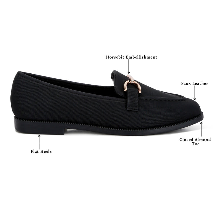 horsebit embellished flat loafers#color_black