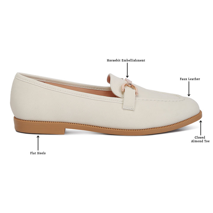 horsebit embellished flat loafers#color_off-white