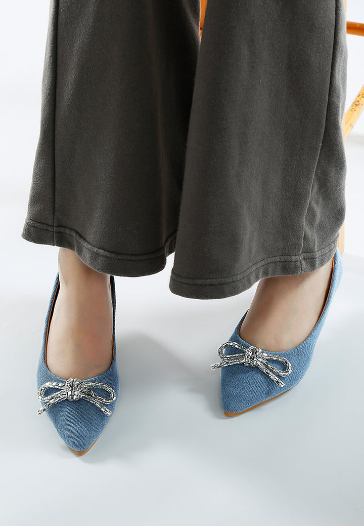 women embellished bow detail ballet flats#color_light-blue