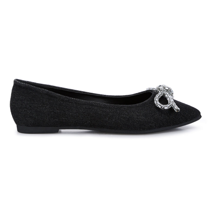 embellished bow detail ballet flats#color_black