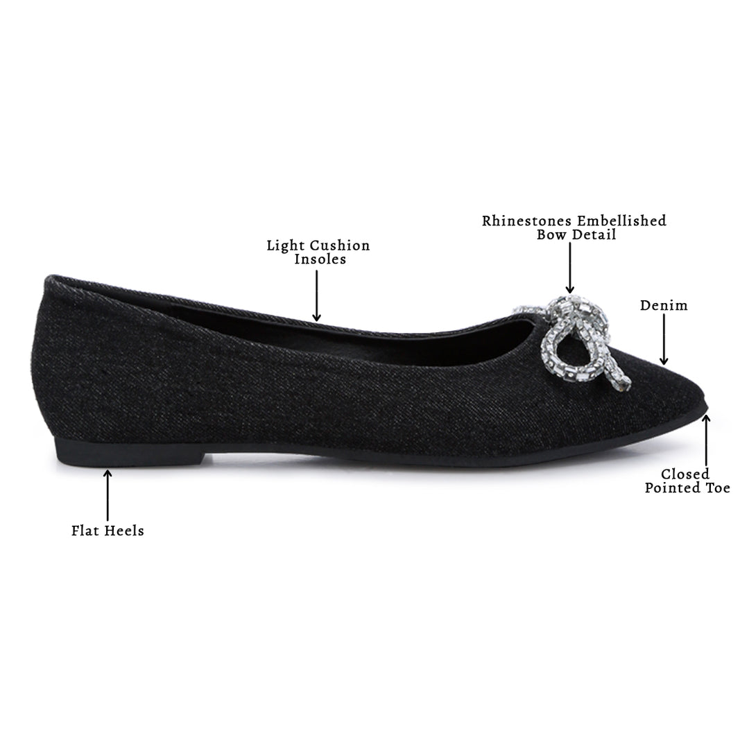 embellished bow detail ballet flats#color_black