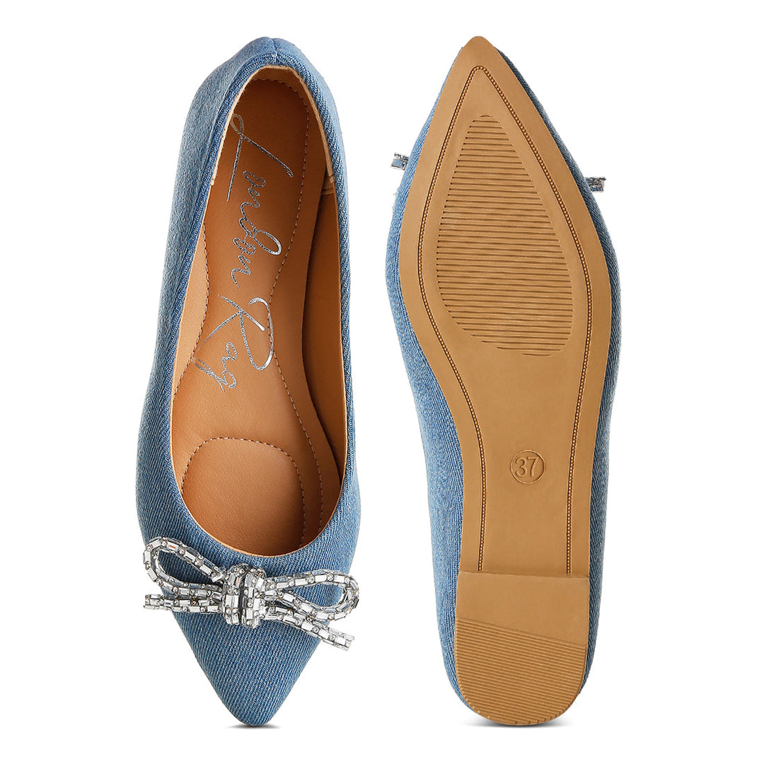 embellished bow detail ballet flats#color_light-blue