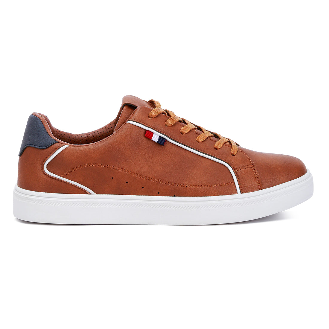 faux leather low top lace-up sneakers#color_tan
