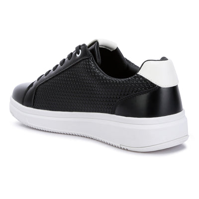 faux leather embossed lace-up sneakers#color_black