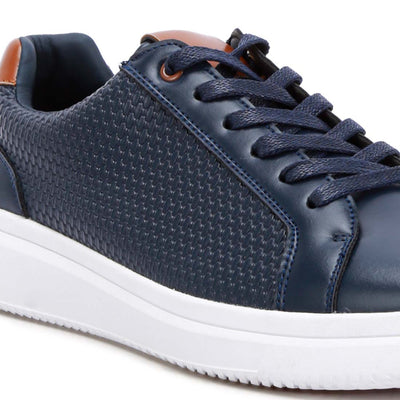 faux leather embossed lace-up sneakers#color_navy