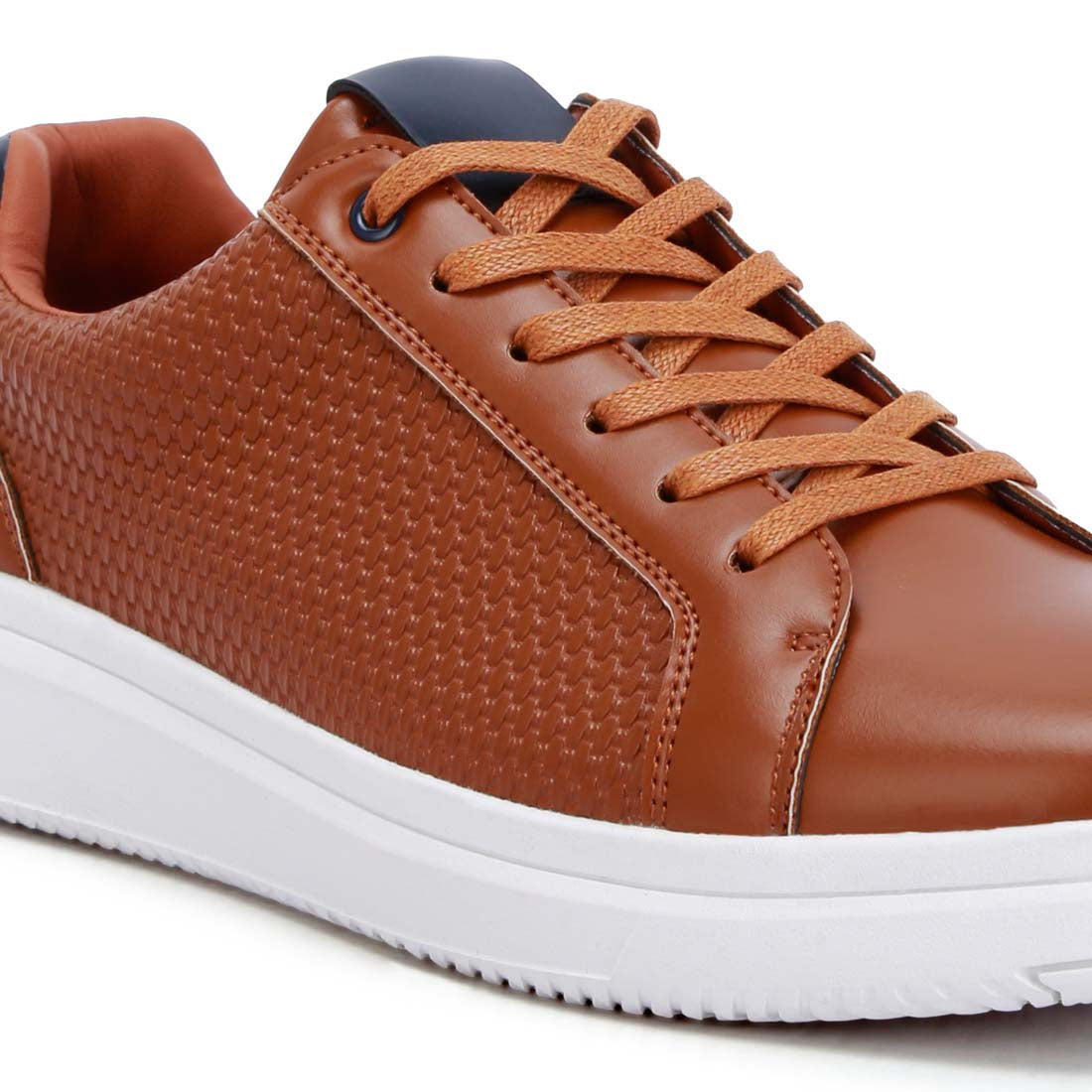 faux leather embossed lace-up sneakers#color_tan