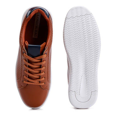 faux leather embossed lace-up sneakers#color_tan
