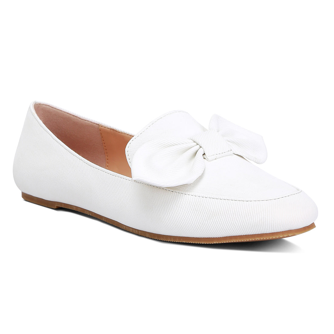 bow embellished loafers#color_white