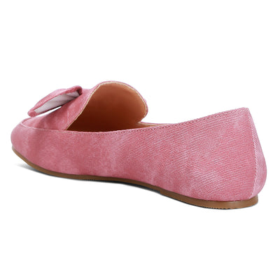 bow embellished loafers#color_pink
