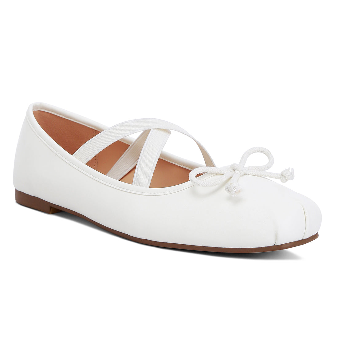 recycled faux leather ballet flats#color_white