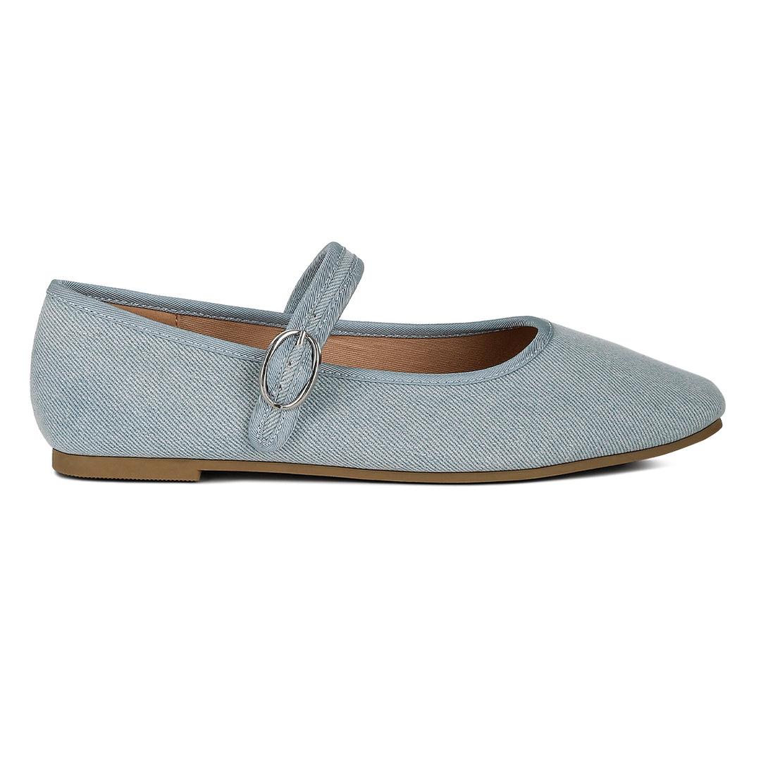 Classic Denim Pin Buckle Ballerinas