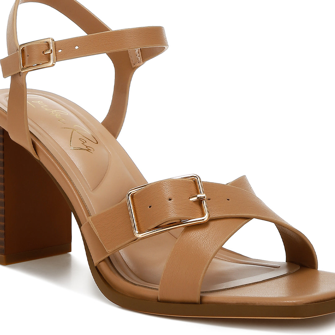 Buckle Detail Faux Leather Sandals