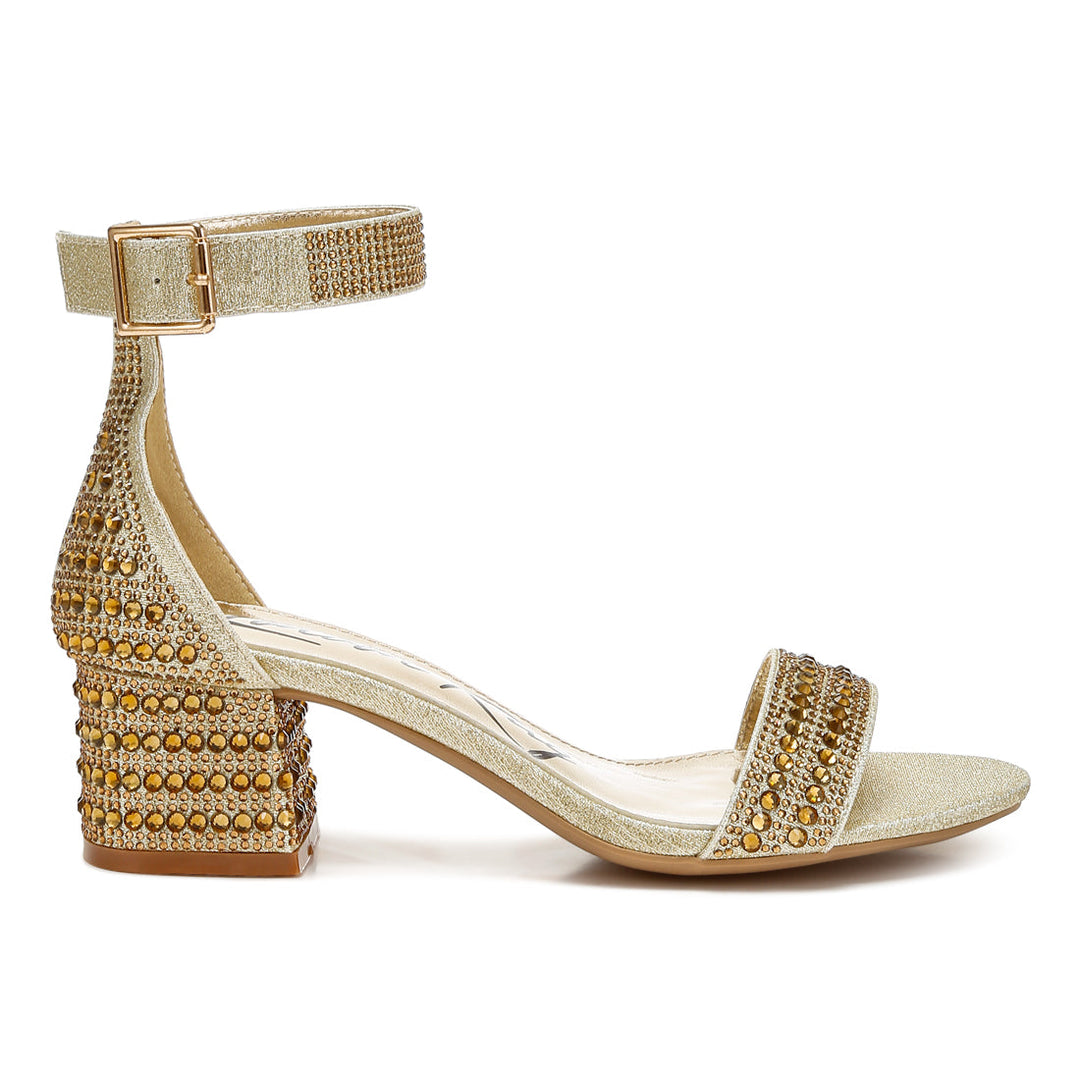 rhinestones embellished block sandals#color_gold