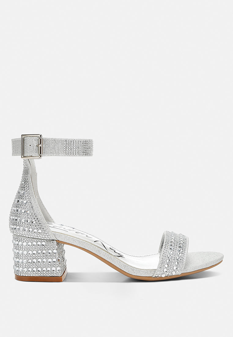 women rhinestones embellished block sandals#color_silver