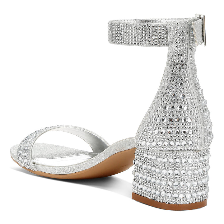 rhinestones embellished block sandals#color_silver