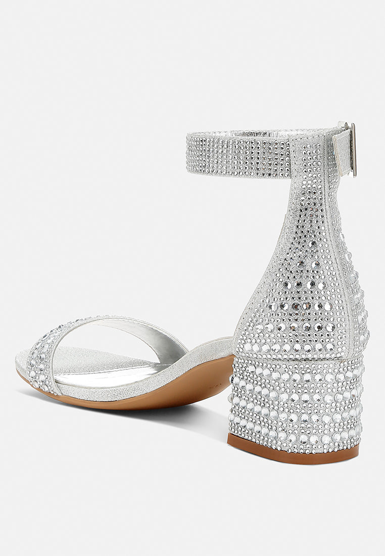 women rhinestones embellished block sandals#color_silver