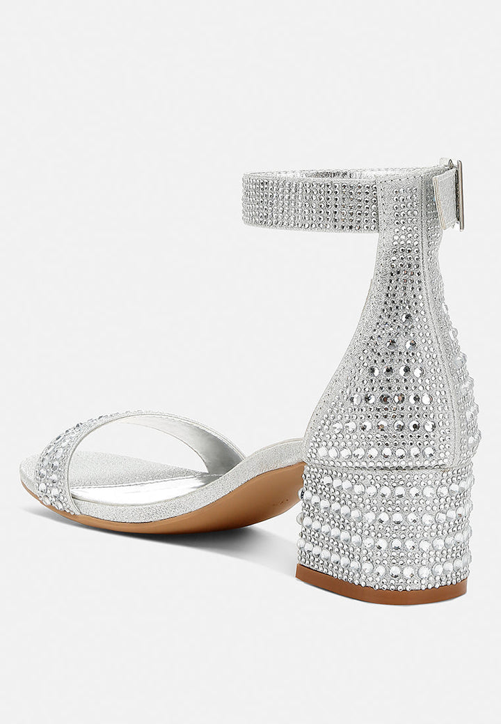 women rhinestones embellished block sandals#color_silver