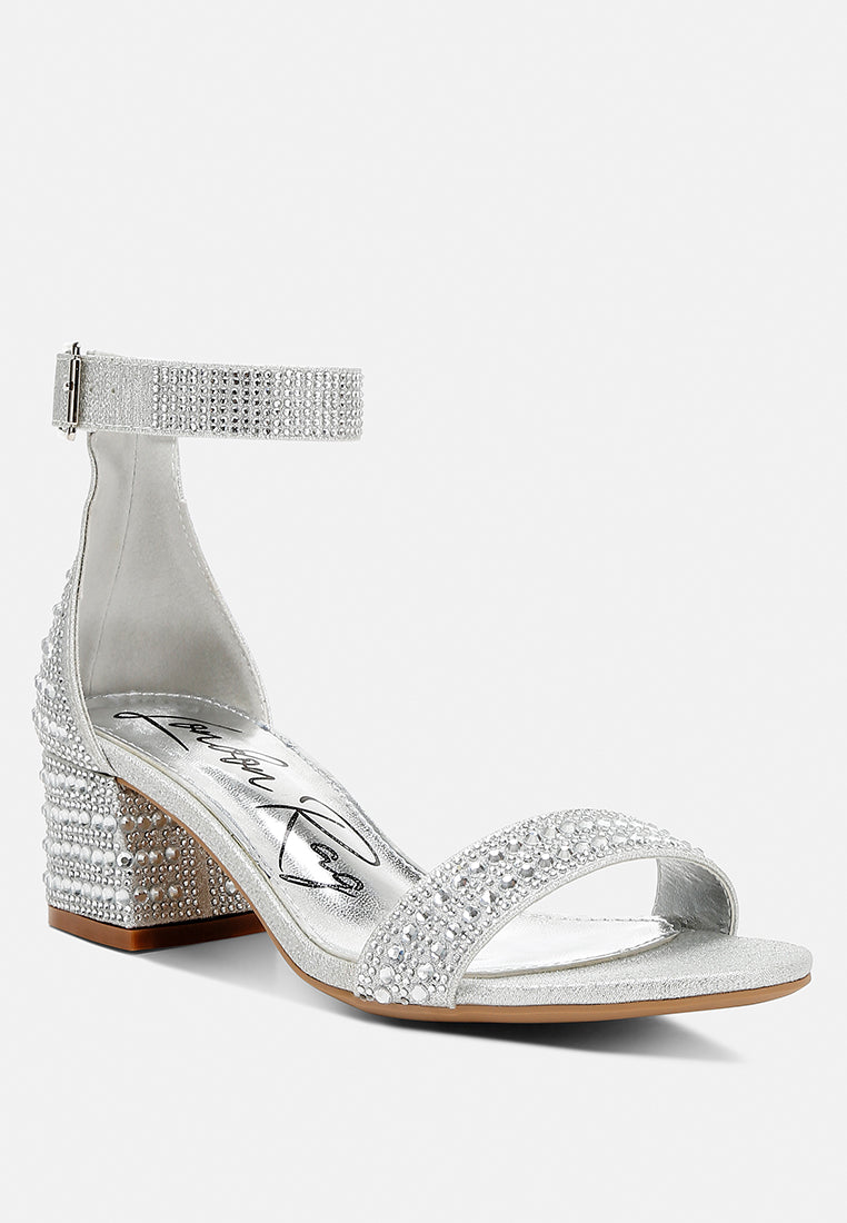women rhinestones embellished block sandals#color_silver