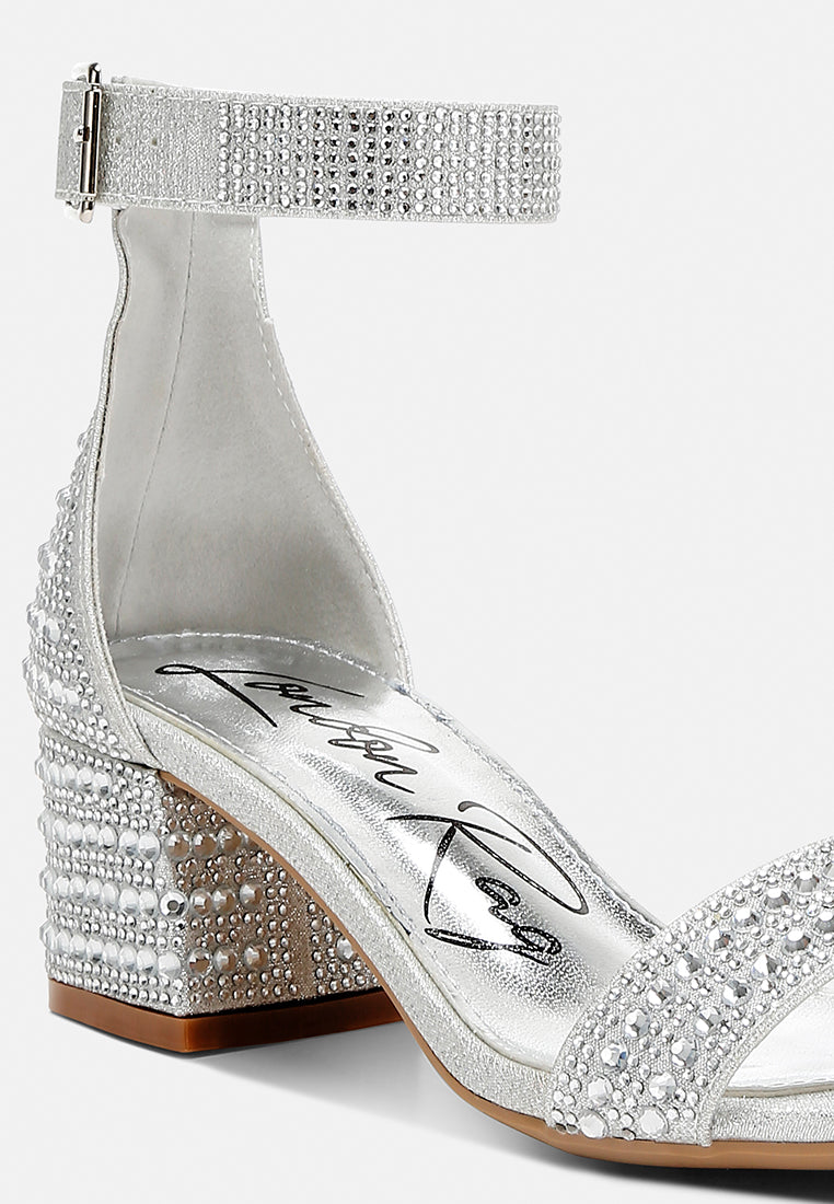women rhinestones embellished block sandals#color_silver
