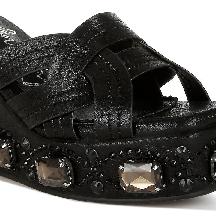 chunky diamante & rhinestone cut-out sandals#color_black