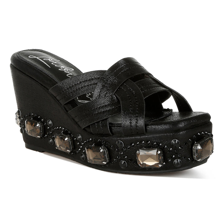 chunky diamante & rhinestone cut-out sandals#color_black