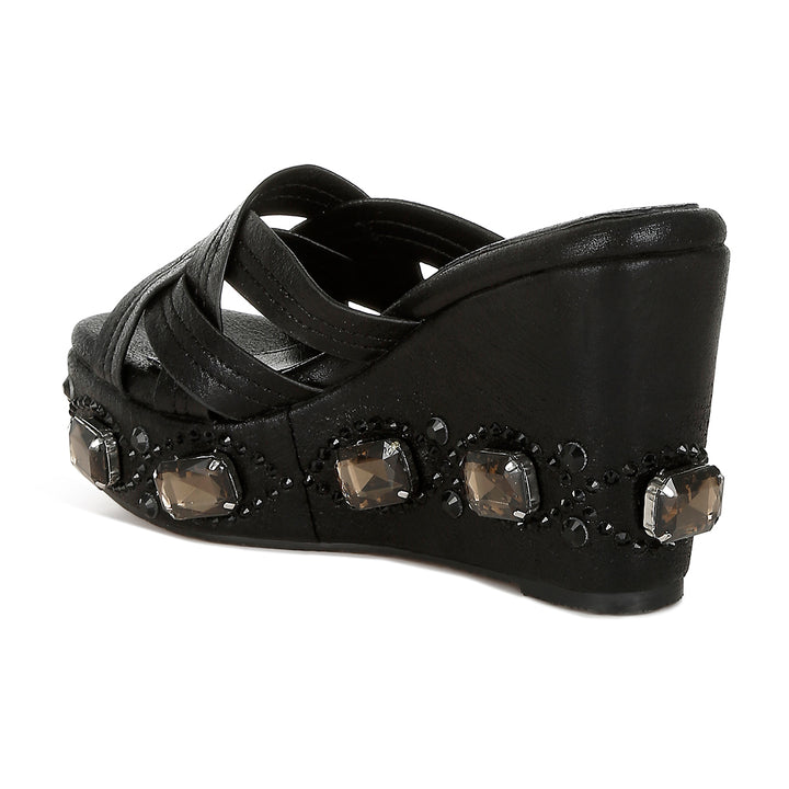 chunky diamante & rhinestone cut-out sandals#color_black