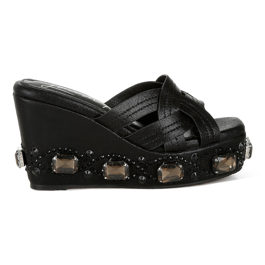 chunky diamante & rhinestone cut-out sandals#color_black