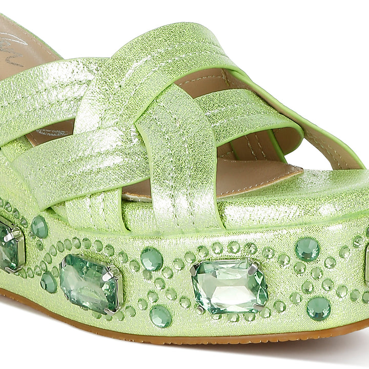 chunky diamante & rhinestone cut-out sandals#color_lime-green