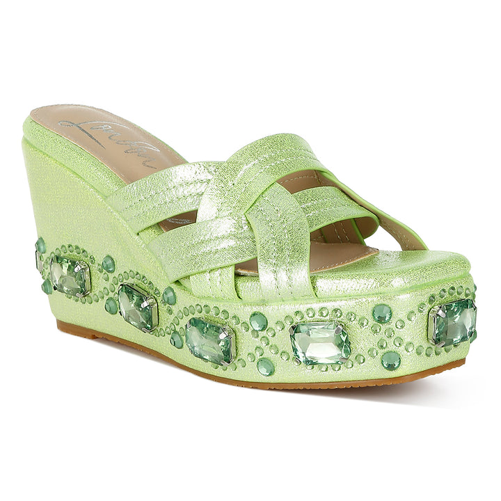 chunky diamante & rhinestone cut-out sandals#color_lime-green