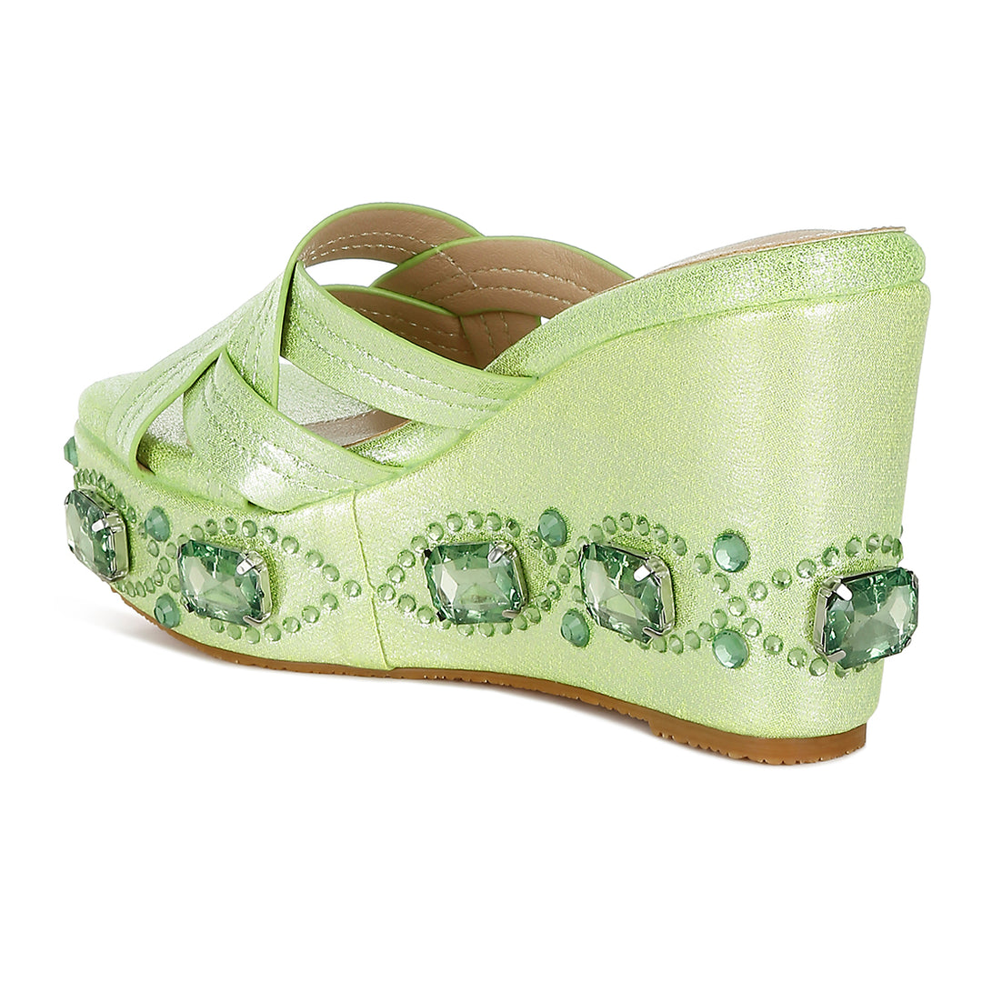 chunky diamante & rhinestone cut-out sandals#color_lime-green