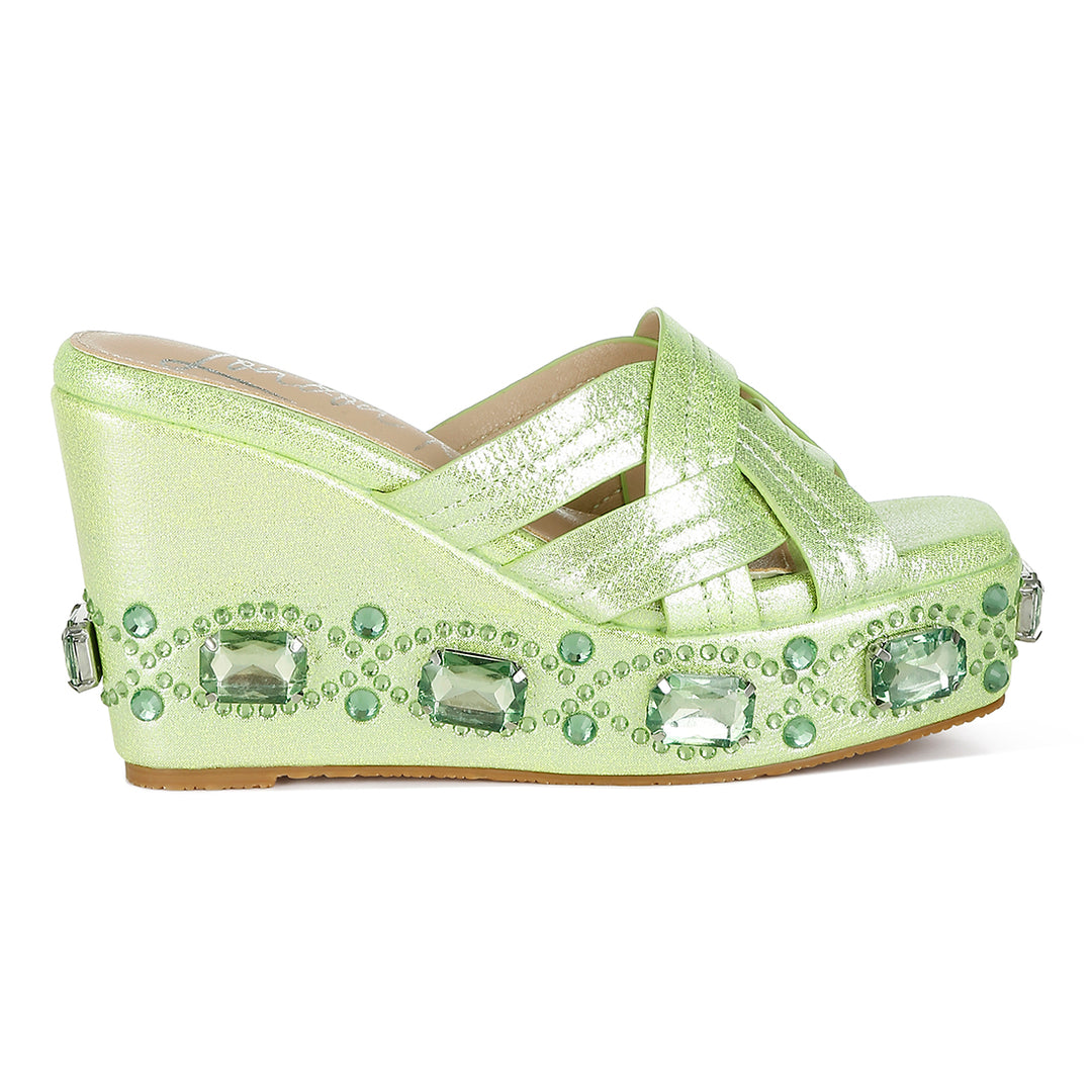 chunky diamante & rhinestone cut-out sandals#color_lime-green