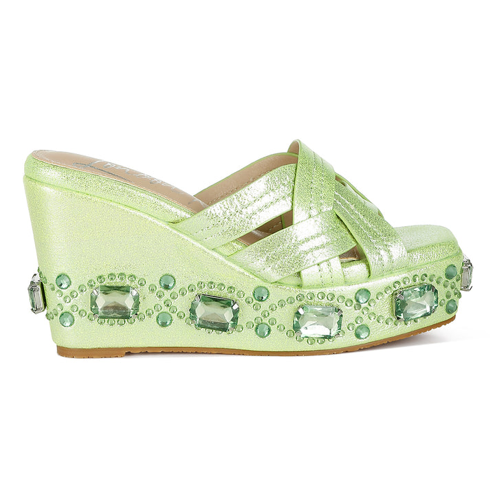 chunky diamante & rhinestone cut-out sandals#color_lime-green