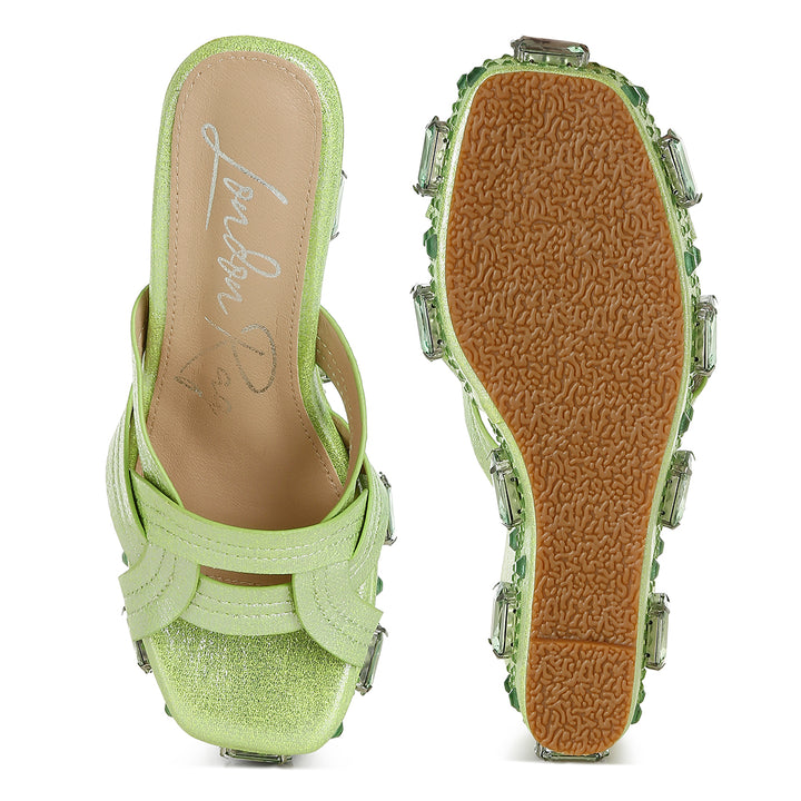 chunky diamante & rhinestone cut-out sandals#color_lime-green