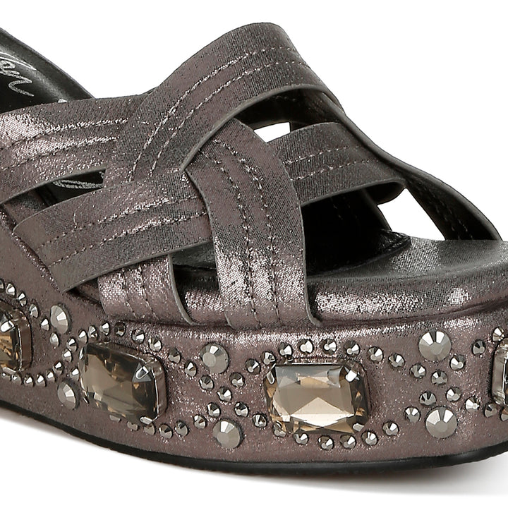 chunky diamante & rhinestone cut-out sandals#color_pewter