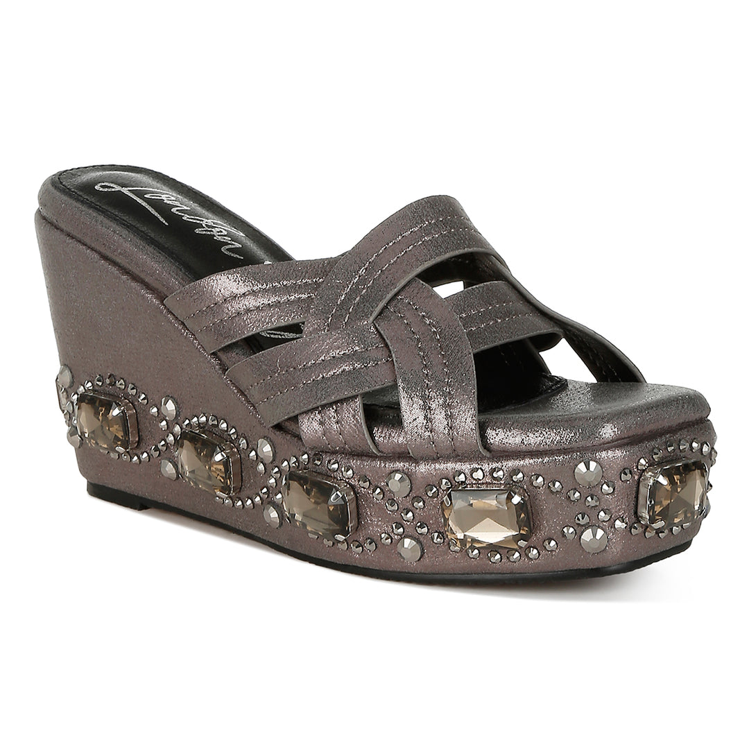 chunky diamante & rhinestone cut-out sandals#color_pewter