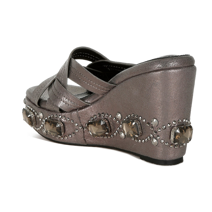 chunky diamante & rhinestone cut-out sandals#color_pewter