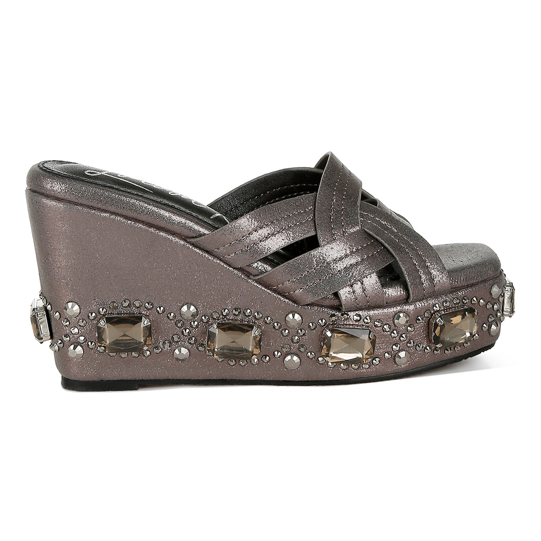 chunky diamante & rhinestone cut-out sandals#color_pewter