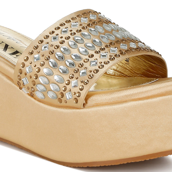 diamante & rhinestone detail stylish flatforms#color_gold