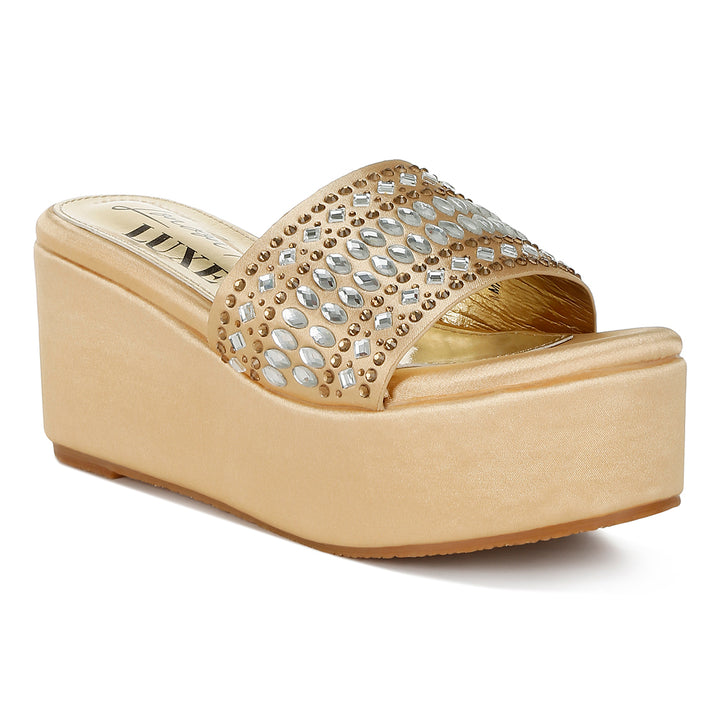 diamante & rhinestone detail stylish flatforms#color_gold