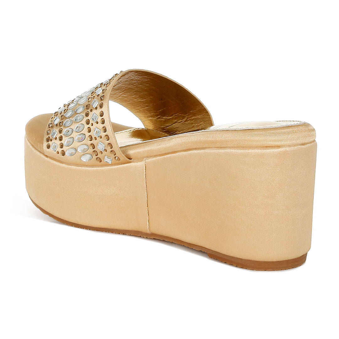 diamante & rhinestone detail stylish flatforms#color_gold