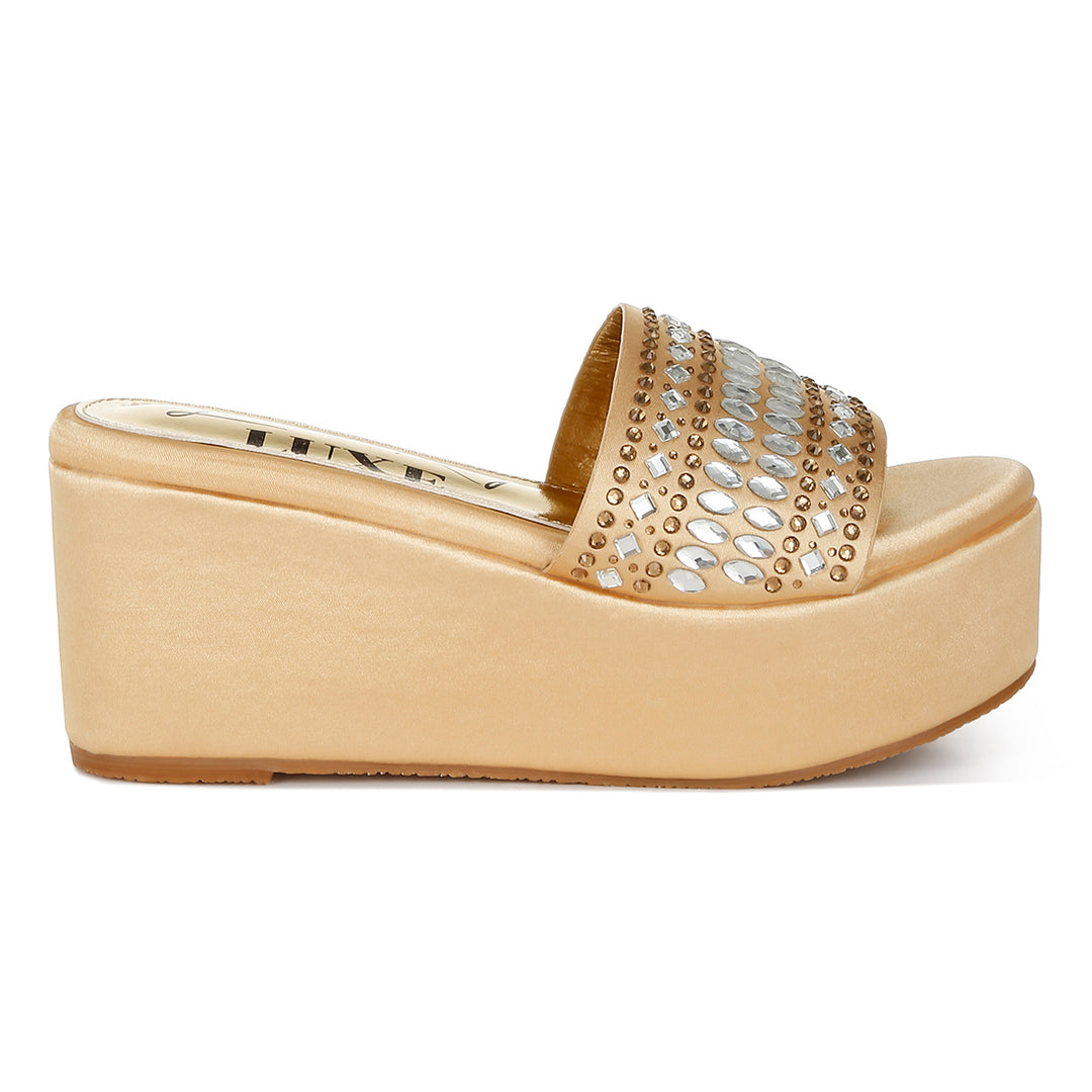 diamante & rhinestone detail stylish flatforms#color_gold